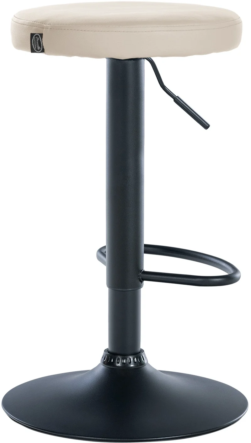 Tabouret de bar x1 design simple hauteur réglable revêtement en PVC crème pieds en métal noir 10_0005343