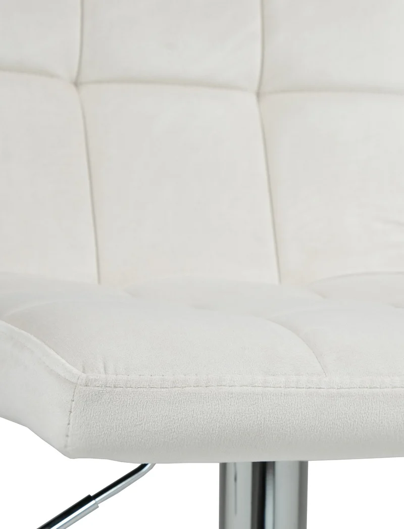 Tabouret de bar chaise haute x 1 avec coutures décoratives carrées assise en velours crème pieds en métal chromé 10_0005324