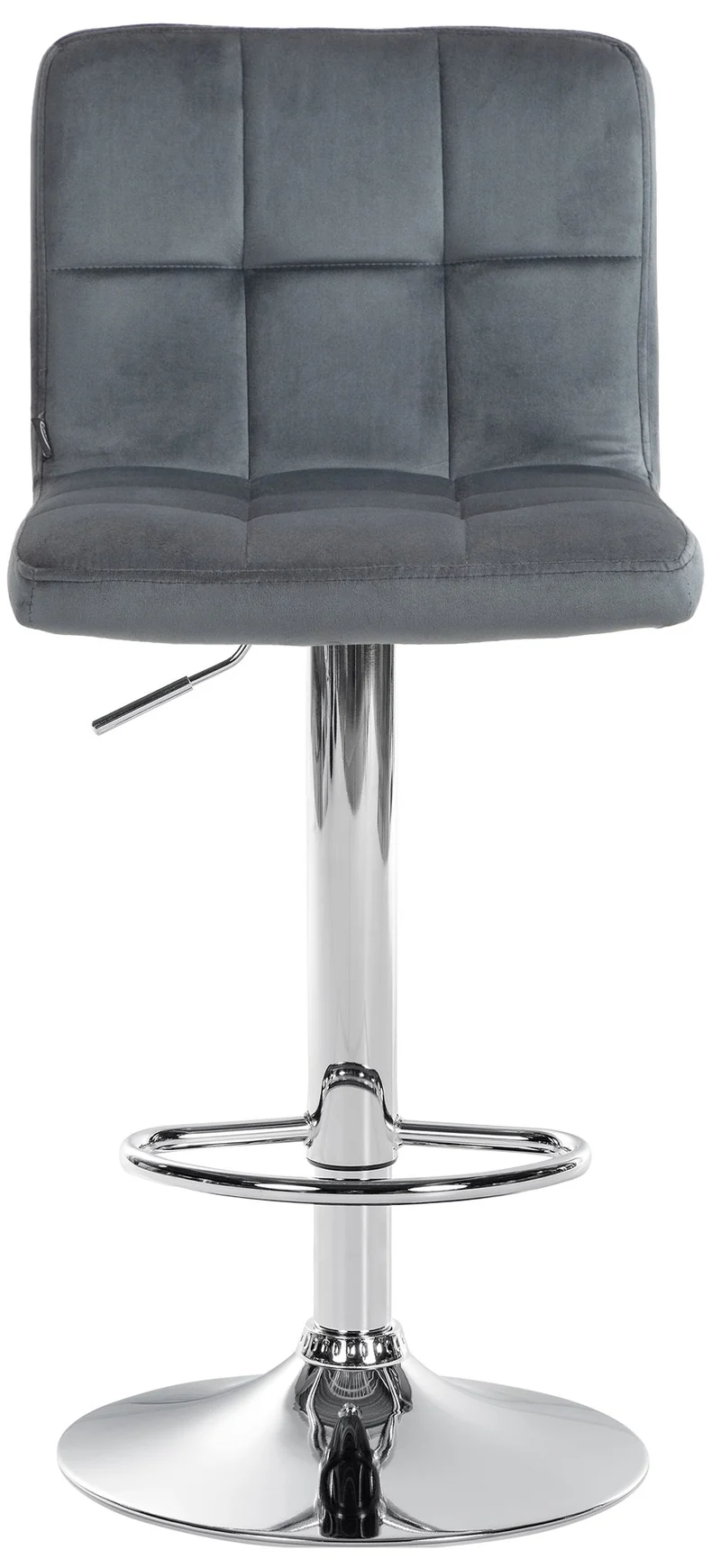 Tabouret de bar chaise haute x 1 avec coutures décoratives carrées assise en velours gris foncé pieds en métal chromé 10_0005325