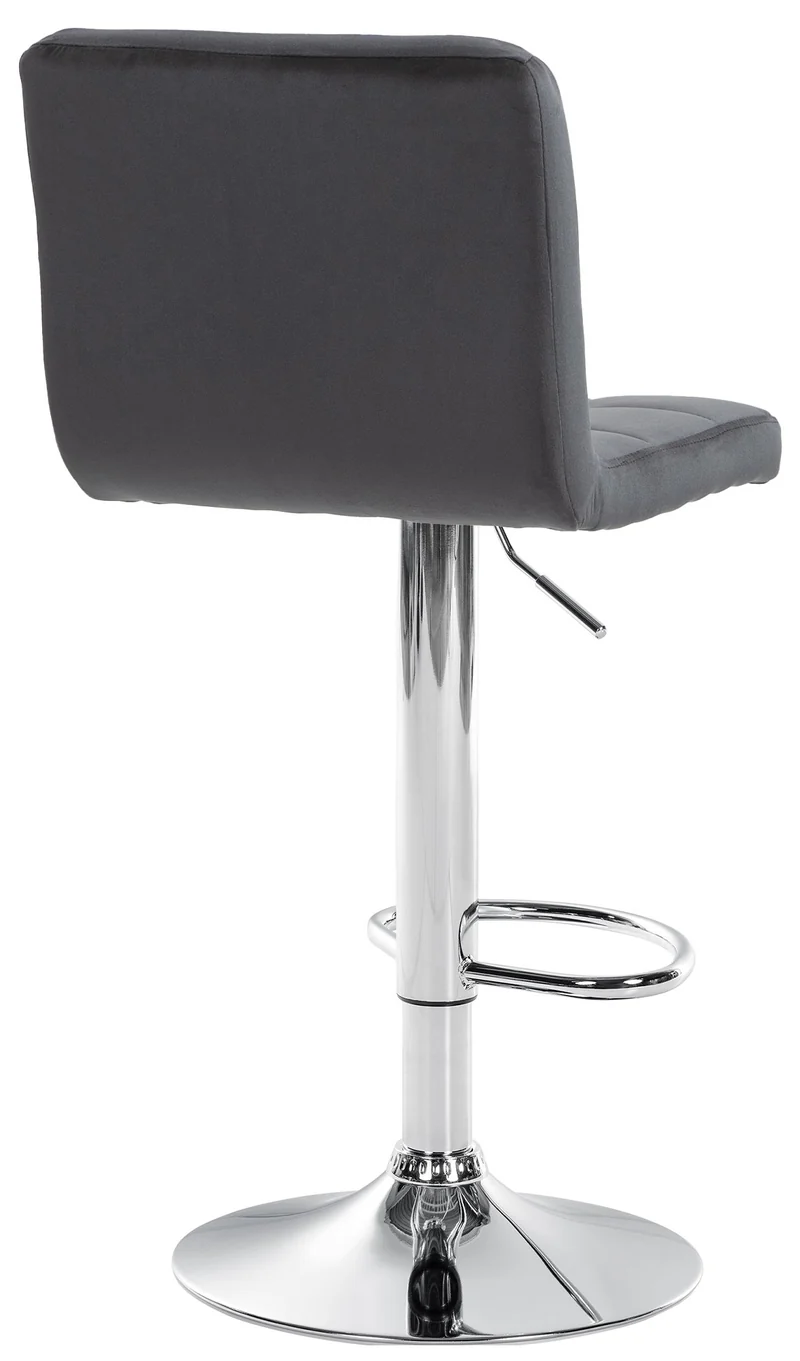 Tabouret de bar chaise haute x 1 avec coutures décoratives carrées assise en velours noir pieds en métal chromé 10_0005328
