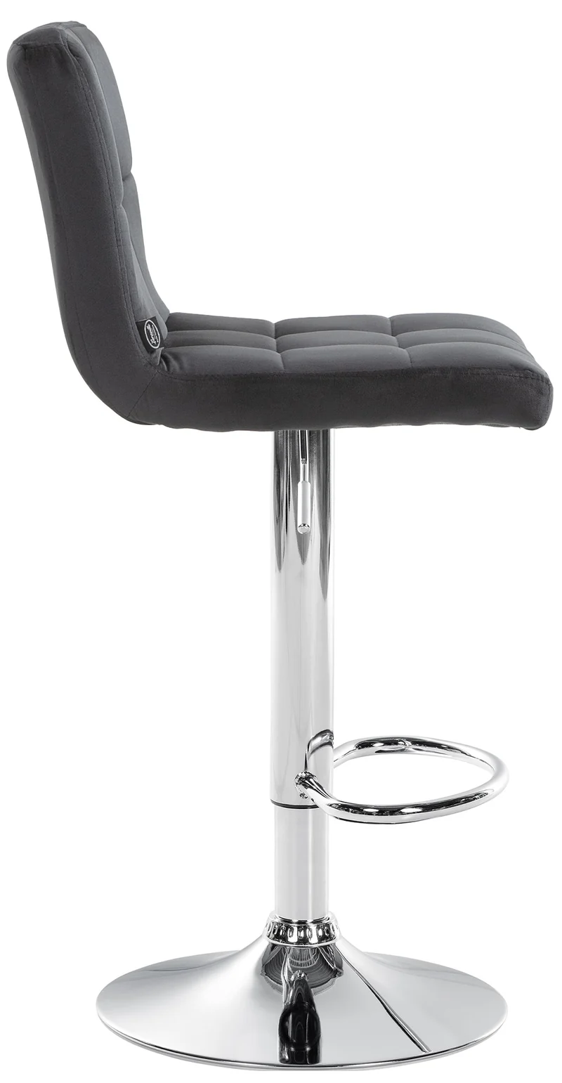 Tabouret de bar chaise haute x 1 avec coutures décoratives carrées assise en velours noir pieds en métal chromé 10_0005328