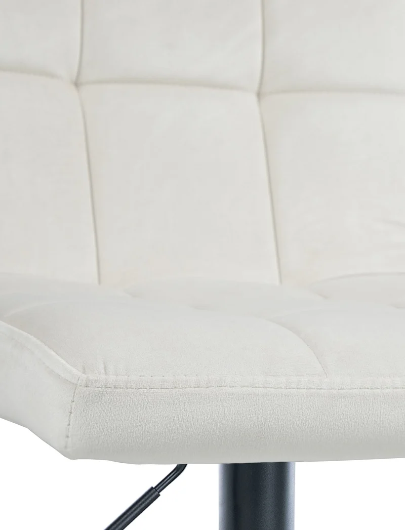 Tabouret de bar chaise haute x 1 avec coutures décoratives carrées assise en velours crème pieds en métal noir 10_0005330