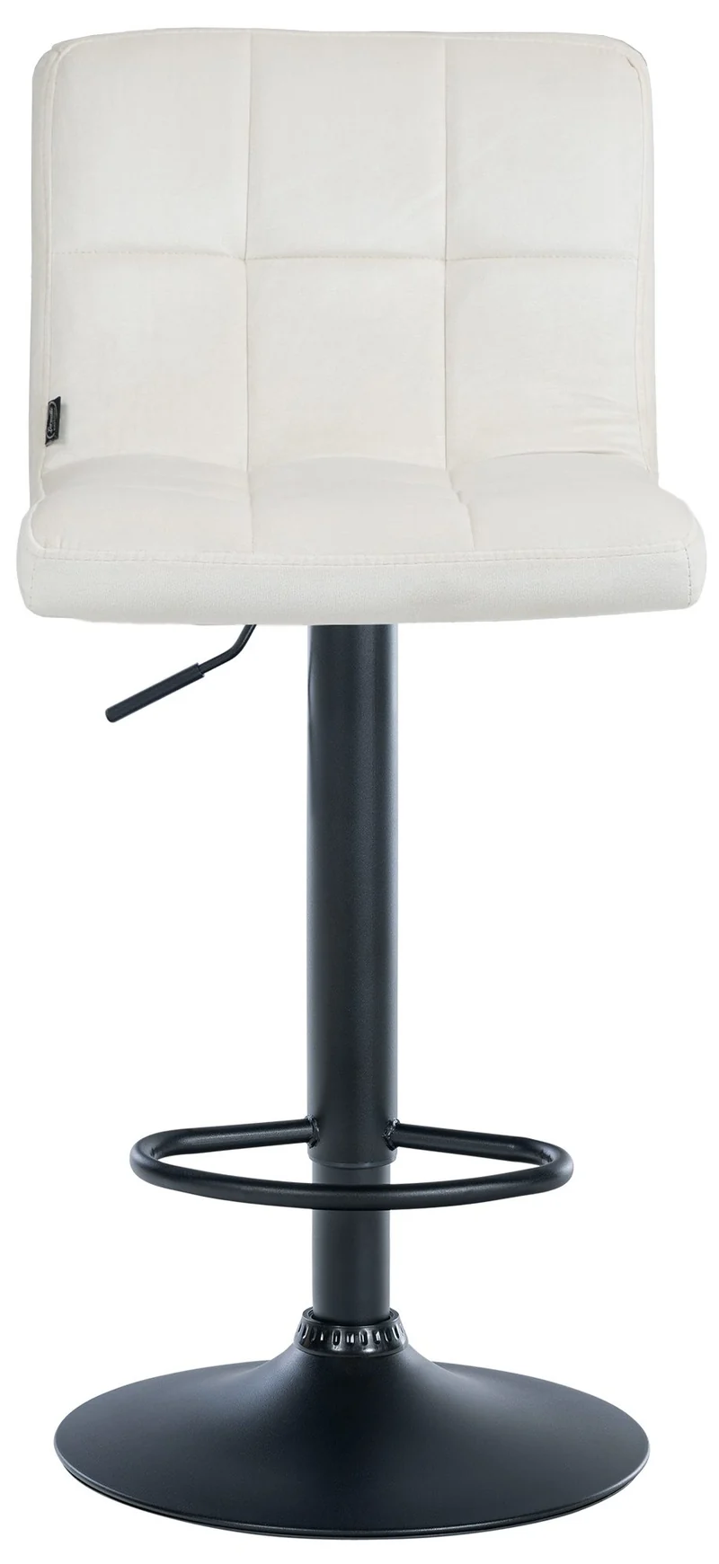 Tabouret de bar chaise haute x 1 avec coutures décoratives carrées assise en velours crème pieds en métal noir 10_0005330