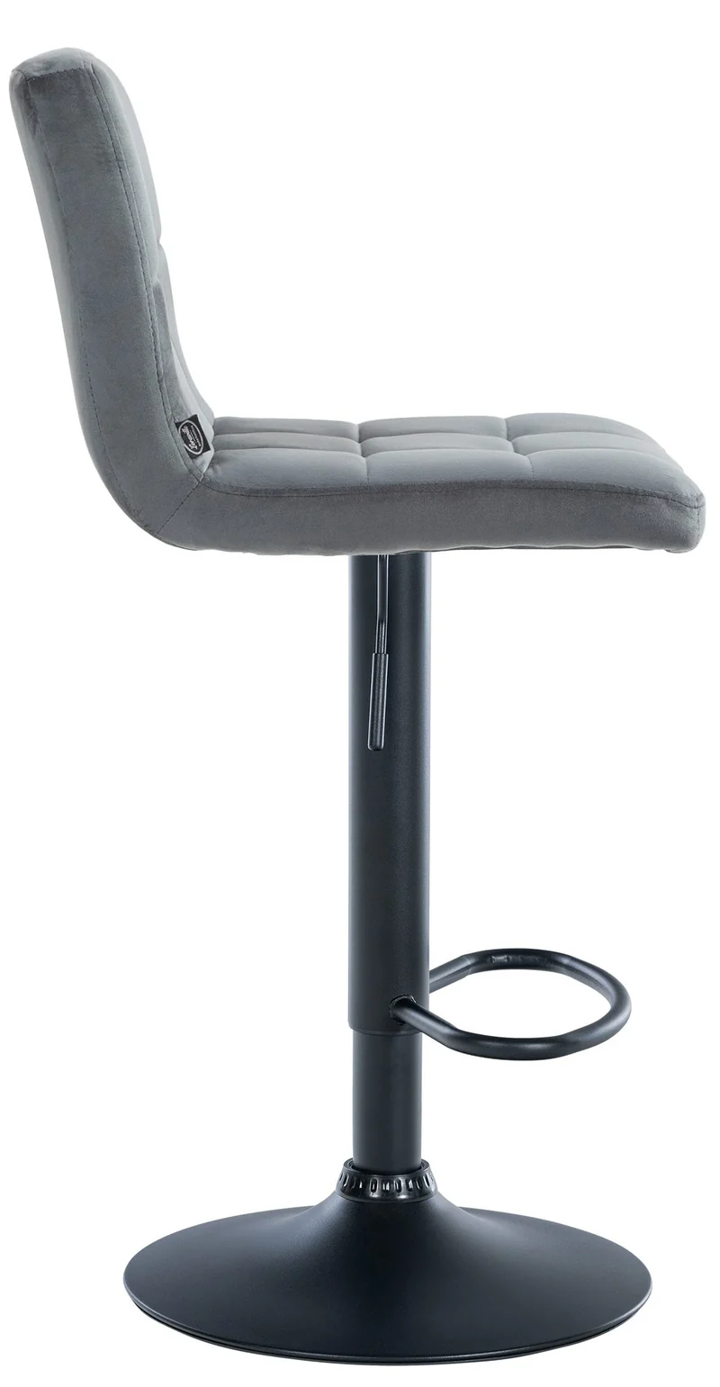 Tabouret de bar chaise haute x 1 avec coutures décoratives carrées assise en velours gris foncé pieds en métal noir 10_0005331