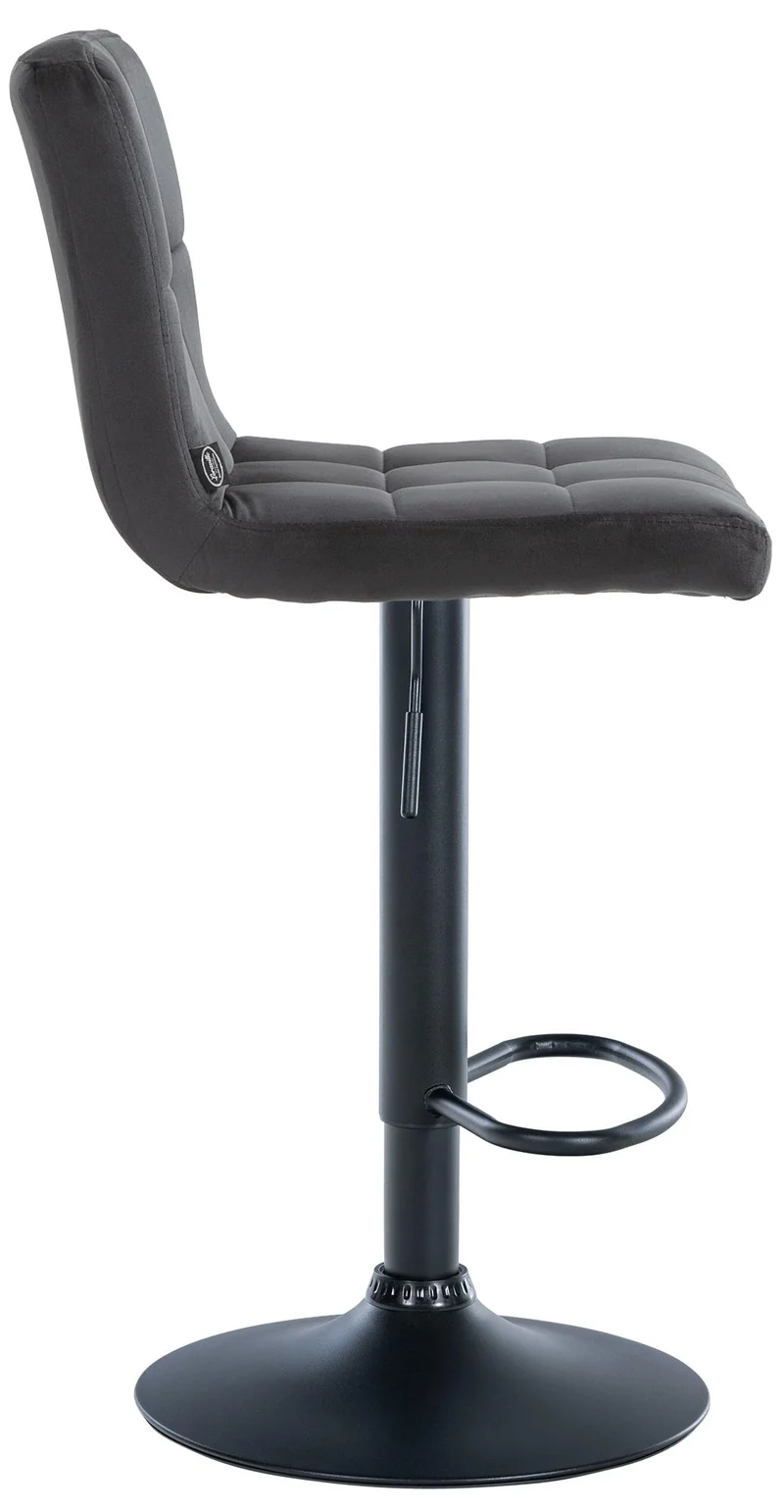 Tabouret de bar chaise haute x 1 avec coutures décoratives carrées assise en velours noir pieds en métal noir 10_0005334