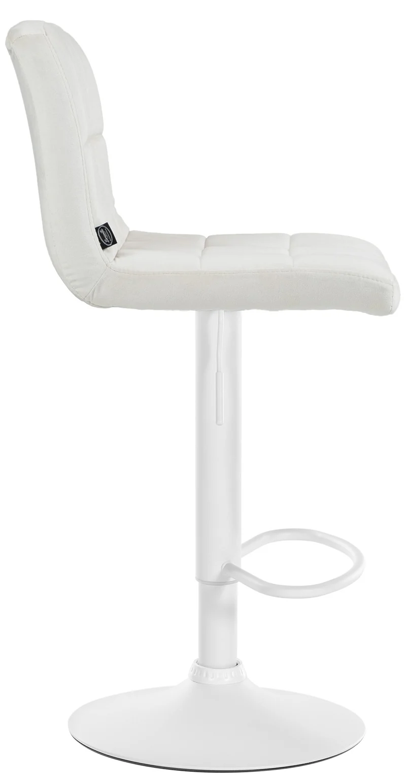 Tabouret de bar chaise haute x 1 avec coutures décoratives carrées assise en velours crème pieds en métal blanc 10_0005336