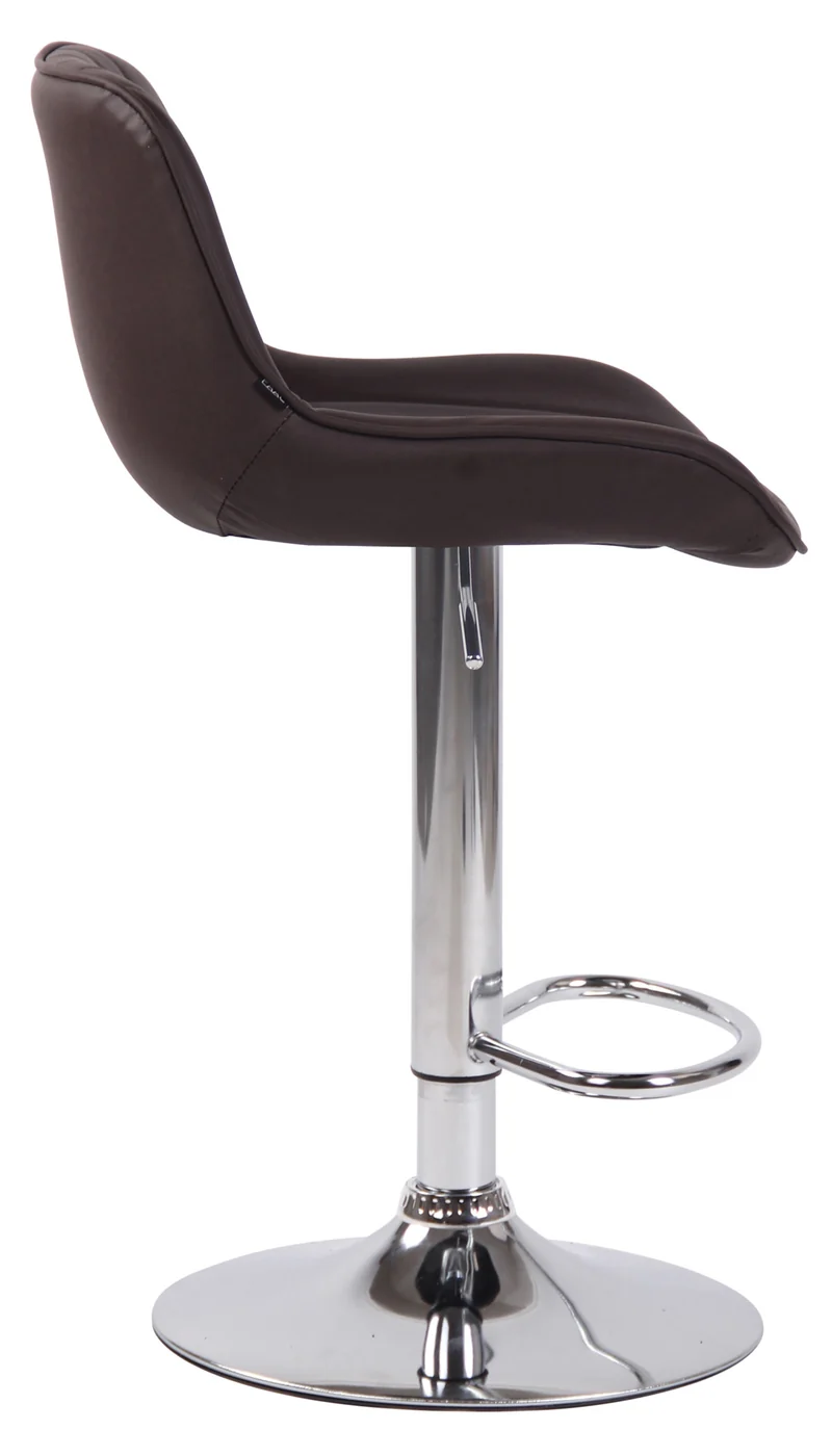 Tabouret de bar chaise haute x1 en PVC marron coutures verticales support en métal chromé 10_0005093