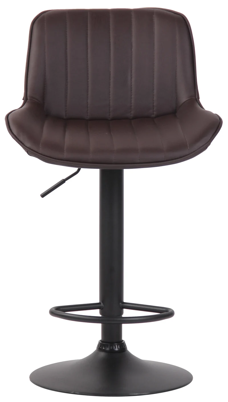 Tabouret de bar chaise haute x1 en PVC marron coutures verticales support en métal noir 10_0005098