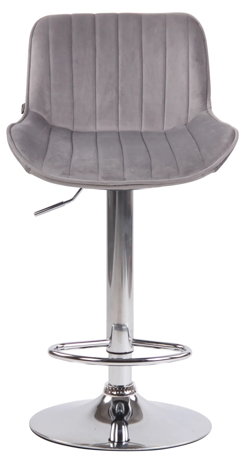Tabouret de bar chaise haute x1 en velours gris coutures verticales support en métal chromé 10_0005107