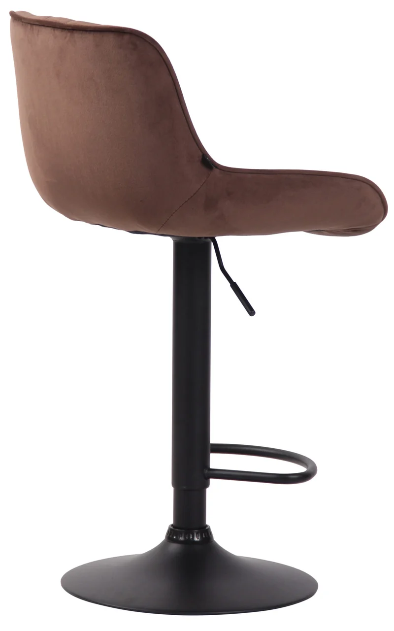 Tabouret de bar chaise haute x1 en velours marron coutures verticales support en métal noir 10_0005110
