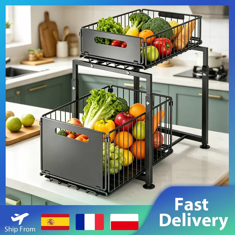Rangement sous évier coulissant 2 niveaux – réglable