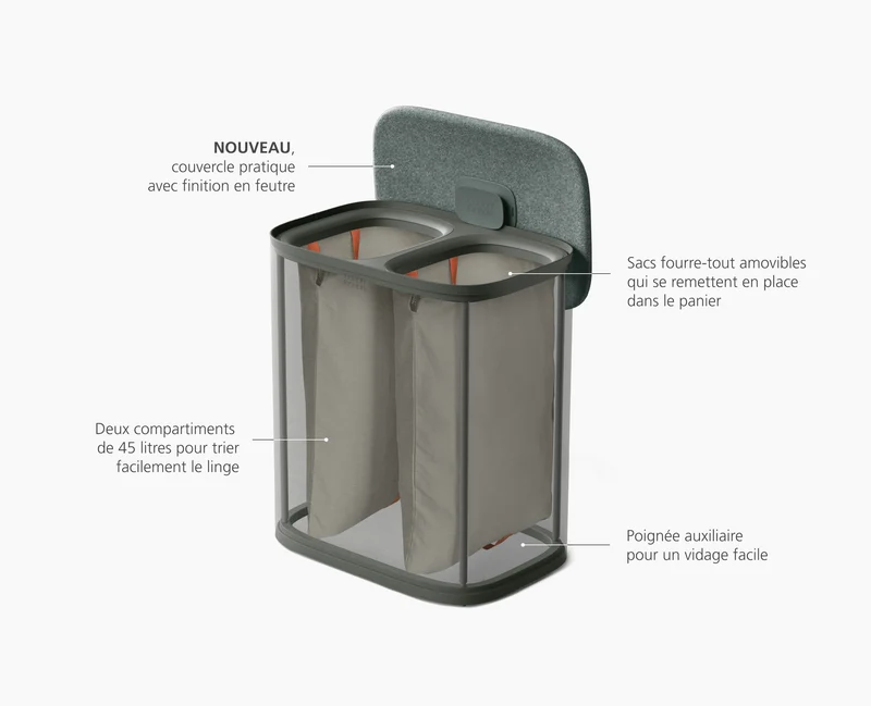 Tota 2 Twin 90L Panier à Linge de Séparation Gris Forêt
