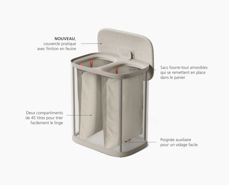 Tota 2 Twin 90L Panier à Linge de Séparation Champignon Clair