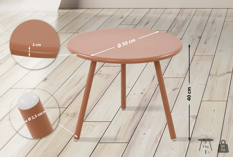 Table basse ronde intérieur / extérieur plateau polypropylène couleur terre cuite pieds métal Ø 50 cm 10_0009225