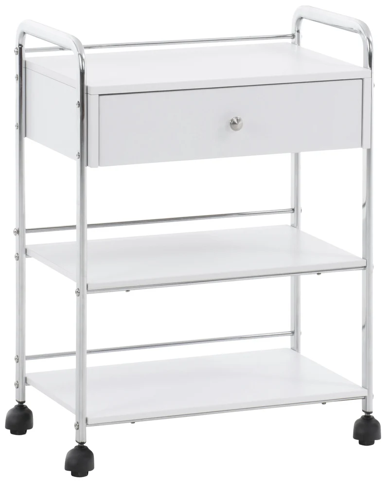 Chariot de service caisson sur roulettes rangement bureau cosmétique tiroir et 2 étagères blanc 10_0003064