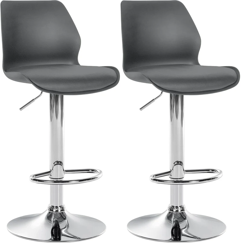 Lot de 2 tabourets de bar avec repose-pieds hauteur réglable pivotant en PVC et plastique gris et métal 10_0006105