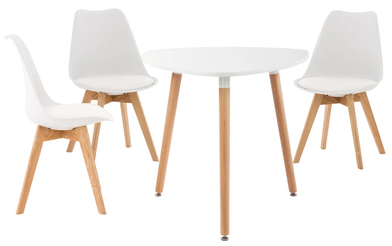 Ensemble salle à manger design avec table ronde et 3 chaises – Bois de hêtre et assises confortables 10_0008379