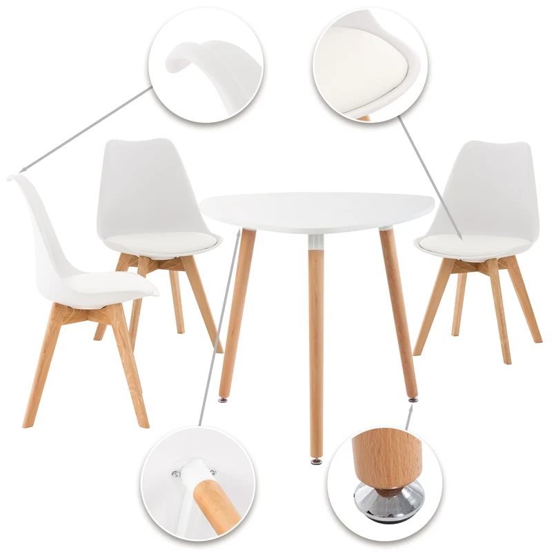 Ensemble salle à manger design avec table ronde et 3 chaises – Bois de hêtre et assises confortables 10_0008379