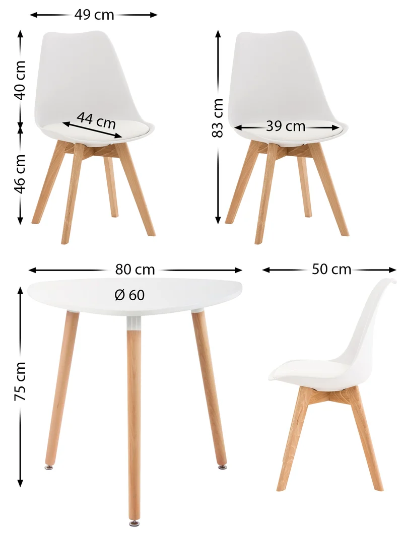 Ensemble salle à manger design avec table ronde et 3 chaises – Bois de hêtre et assises confortables 10_0008379