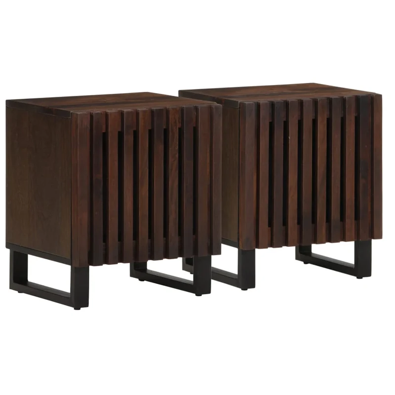 Lot de 2 tables de chevet avec compartiment avec porte 40 x 34 x 46 cm bois de manguier marron et acier DEC034794