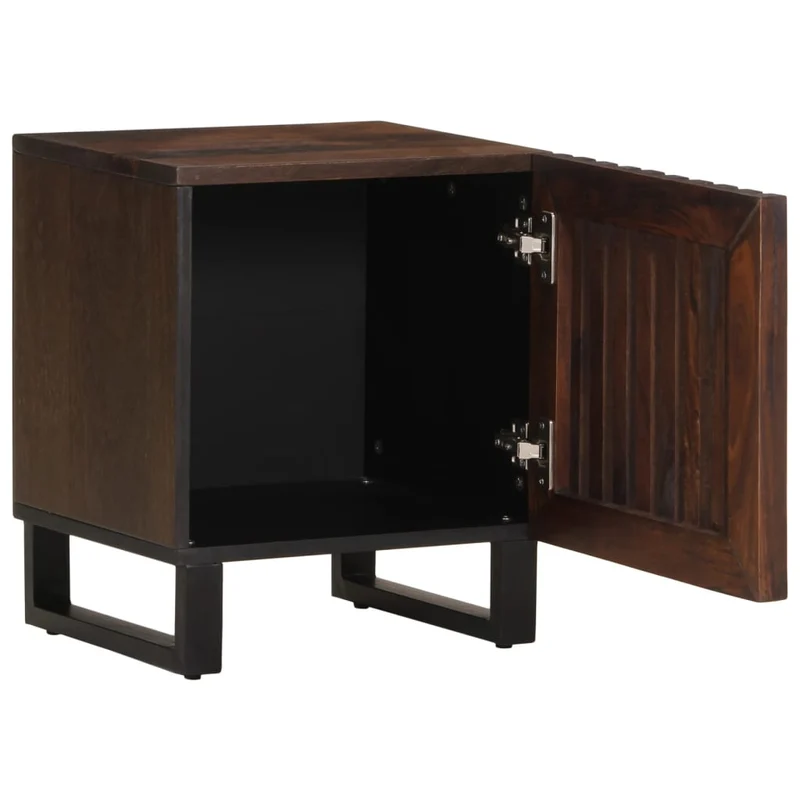 Lot de 2 tables de chevet avec compartiment avec porte 40 x 34 x 46 cm bois de manguier marron et acier DEC034794