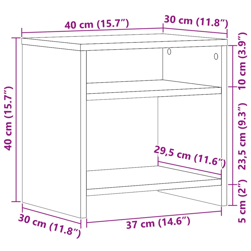 Table de chevet avec deux compartiment ouvert 40 x 30 x 40 cm bois d'ingénierie marron DEC034716