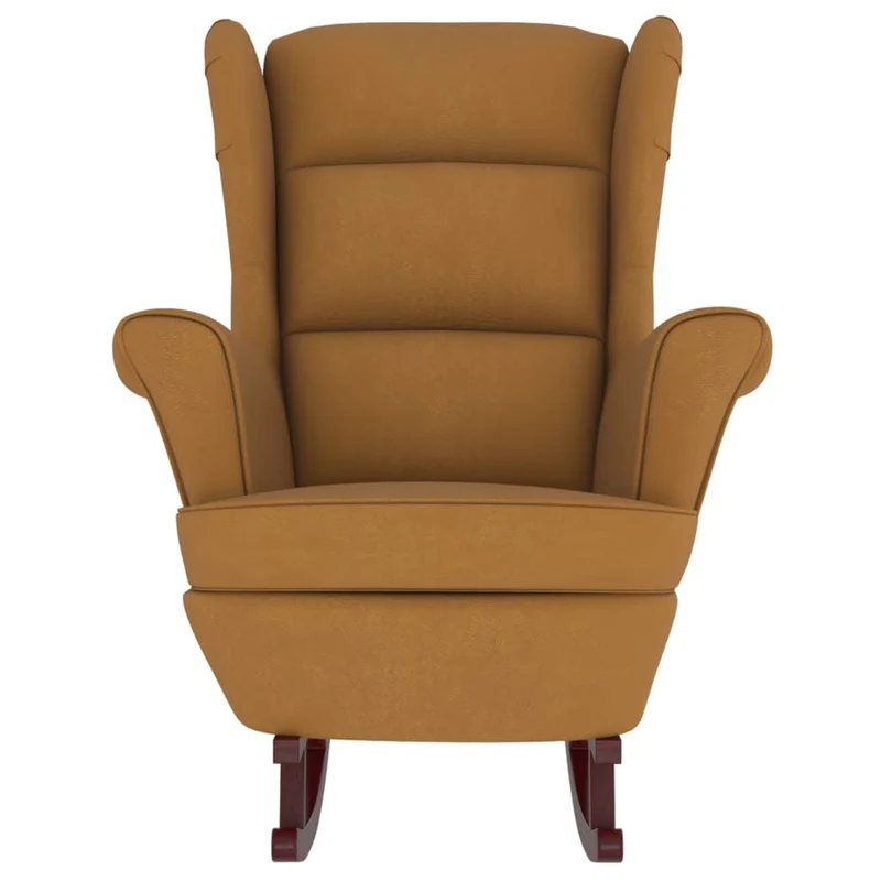 Fauteuil à bascule avec repose-pieds rembourré relax pour salon avec pieds en bois siège velours marron DEC028762
