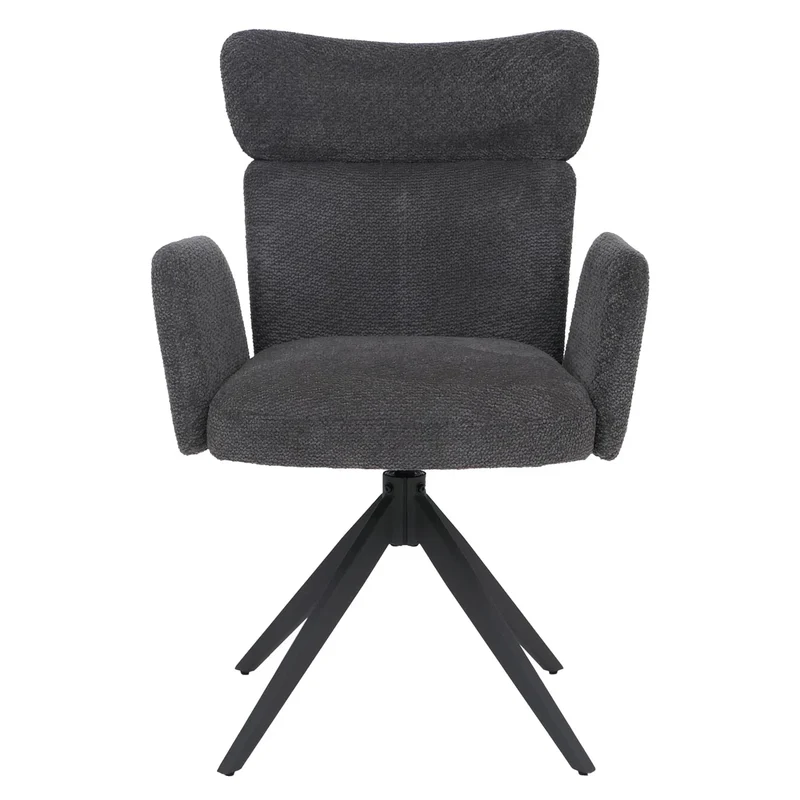 Lot de 6 chaises de salle à manger pivotantes à 180° avec retour automatique et accoudoirs tissu bouclé gris foncé et fer 04_0008815