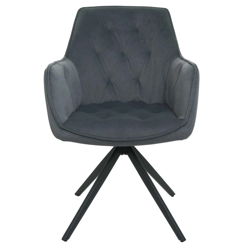 Lot de 6 chaises de salle à manger pivotantes à 180° avec retour automatique et accoudoirs en tissu anthracite et acier 04_0007748