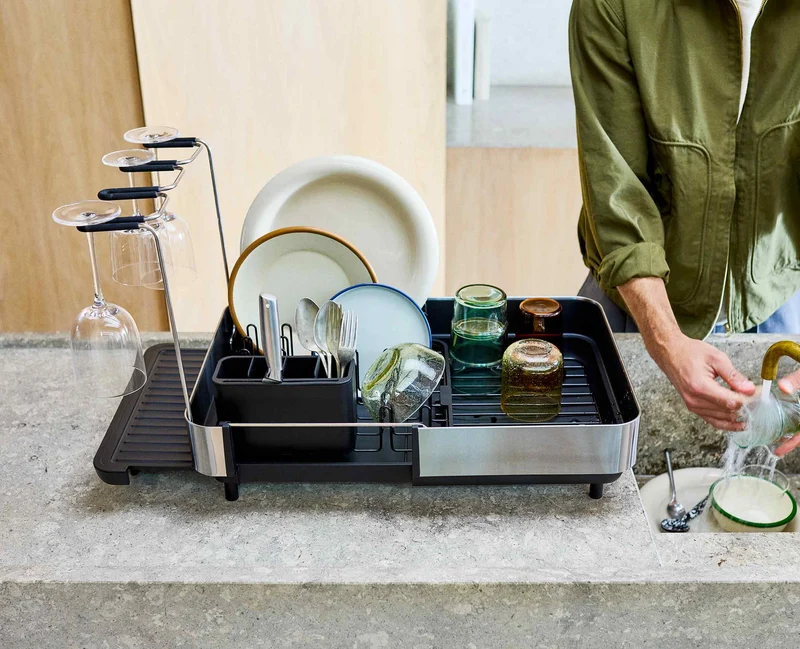 Égouttoir à Vaisselle et à Verres à Vin Noir Extend™ Steel Plus