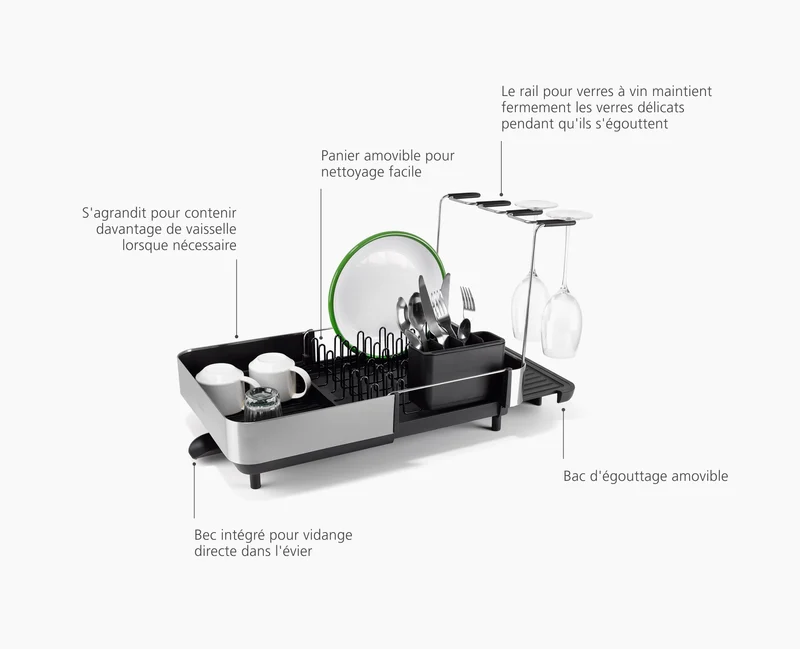 Égouttoir à Vaisselle et à Verres à Vin Noir Extend™ Steel Plus