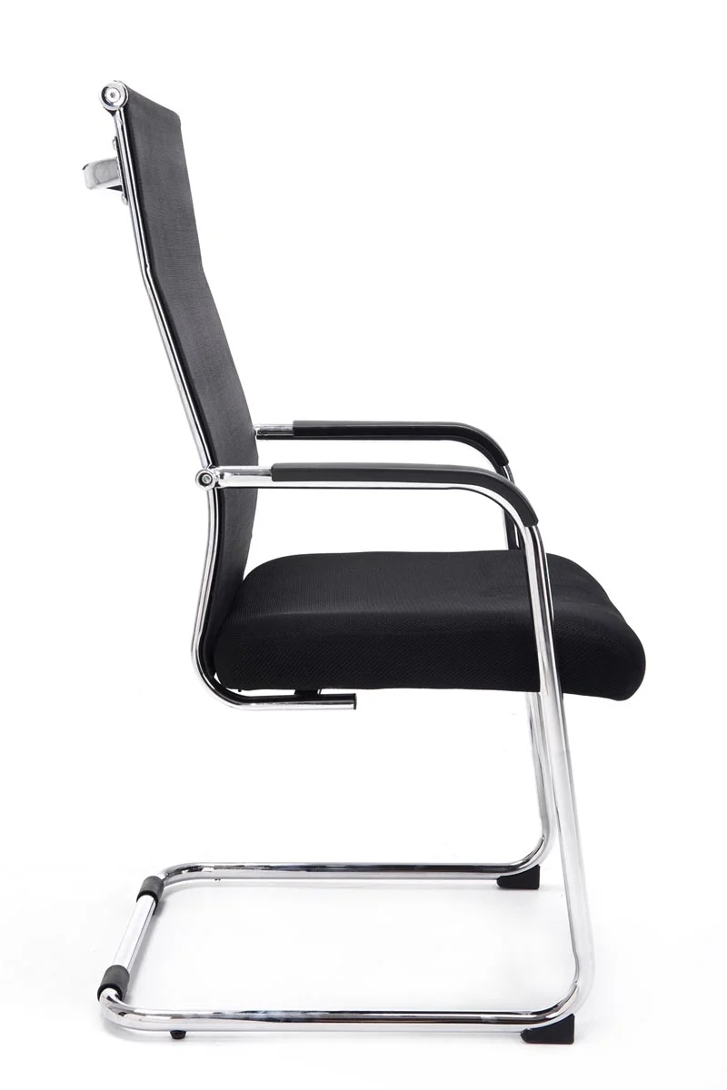 Chaise de bureau fauteuil visiteur sans roulettes dossier haut en tissu maille noir et métal chromé 10_0003318
