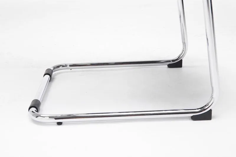Chaise de bureau fauteuil visiteur sans roulettes dossier haut en tissu maille noir et métal chromé 10_0003318
