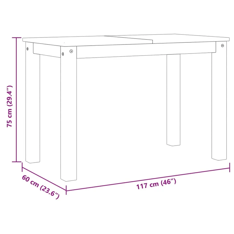 Table de salle à manger design moderne 117 x 60 x 75 cm bois massif de pin blanc et miel DEC036900