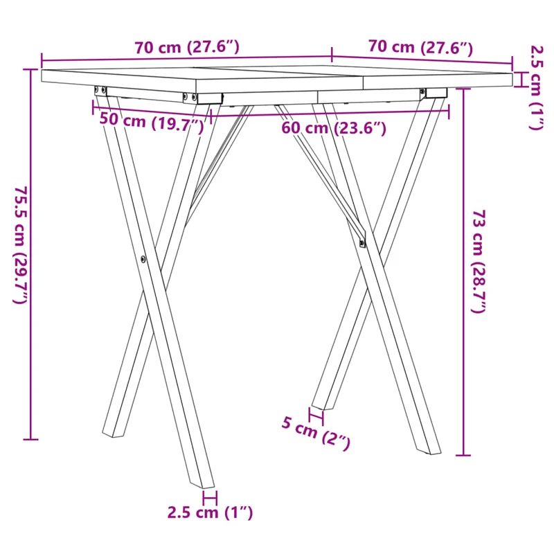 Table de salle à manger design industriel 70 x 70 x 75,5cm bois de pin massif et acier DEC036815