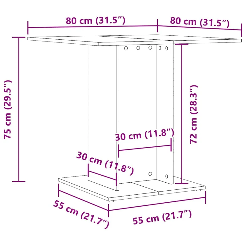 Table de salle à manger cuisine design moderne 80 x 80 x 75 cm bois d'ingénierie gris DEC036680
