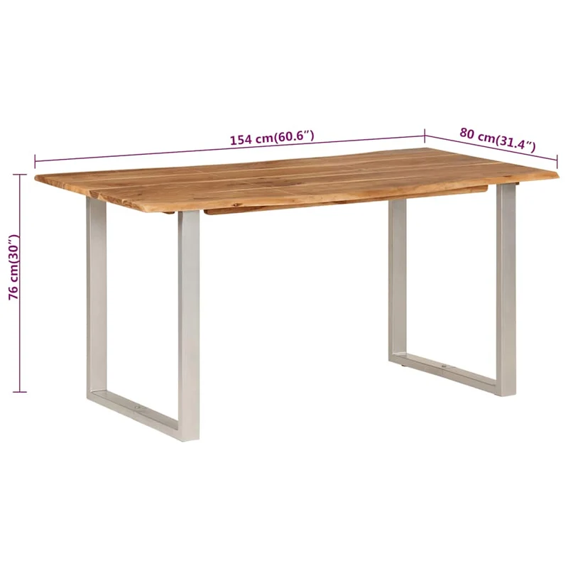 Table de salle à manger design industriel moderne 154 x 80 x 76 cm bois d'acacia et acier DEC036610