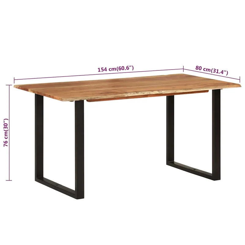 Table de salle à manger design industriel 154 x 80 x 76 cm bois d'acacia et acier DEC036609