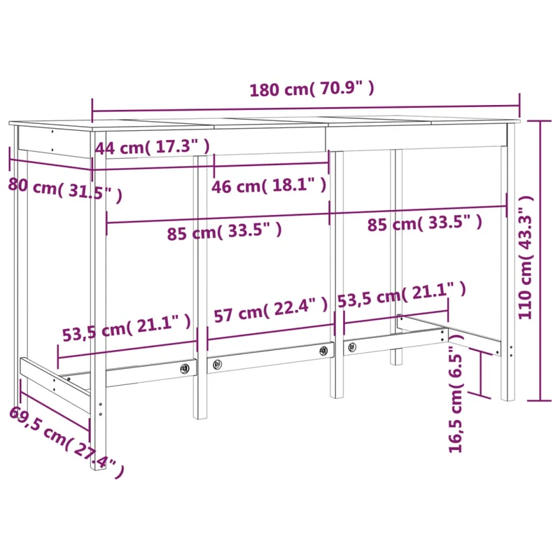 Table d’appoint multifonction table d'entrée 180 x 80 x 110 cm bois massif de pin blanc DEC036409