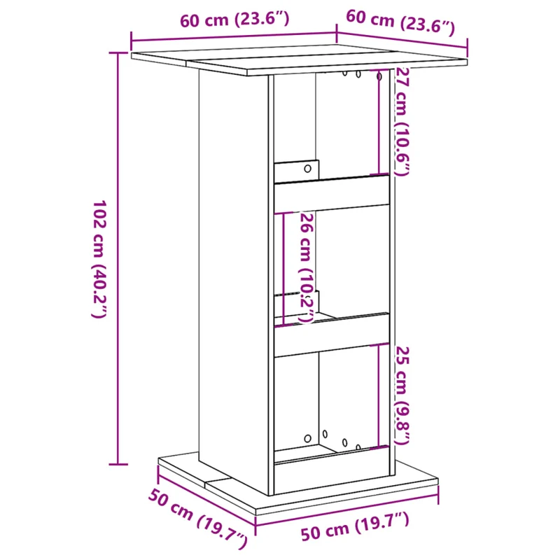 Table d’appoint multifonction 60 x 60 x 102 cm avec rangement en bois d'ingénierie gris DEC036338