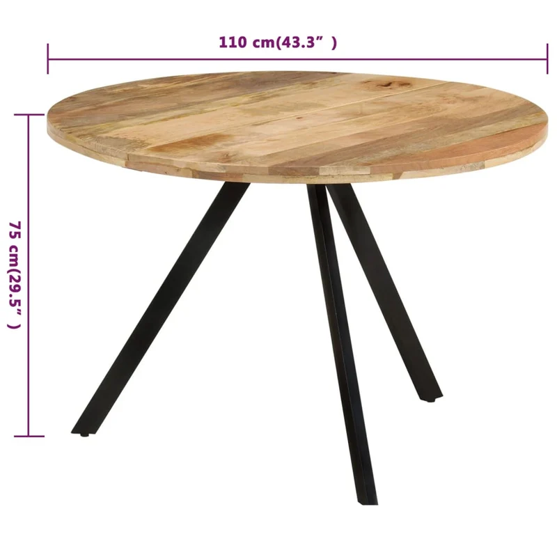 Table de salle à manger design industriel moderne 110 x 75 cm bois de manguier massif et fer DEC036653