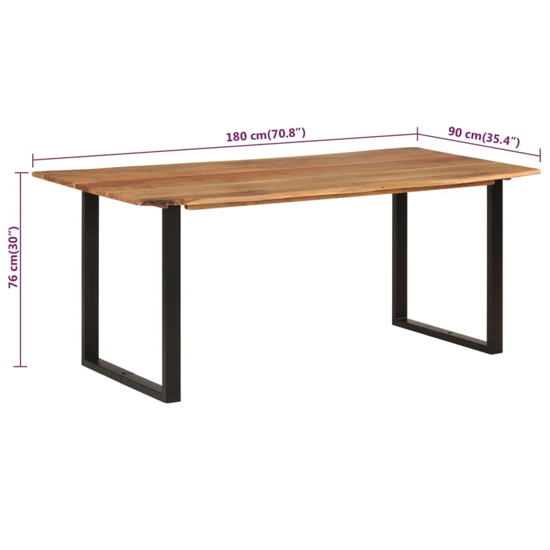 Table de salle à manger design industriel 180 x 90 x 76 cm bois d'acacia massif et acier DEC036621