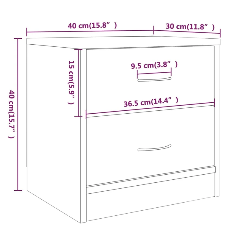 Table de chevet avec deux tiroirs 40 x 30 x 40 cm bois d'ingénierie gris DEC034601