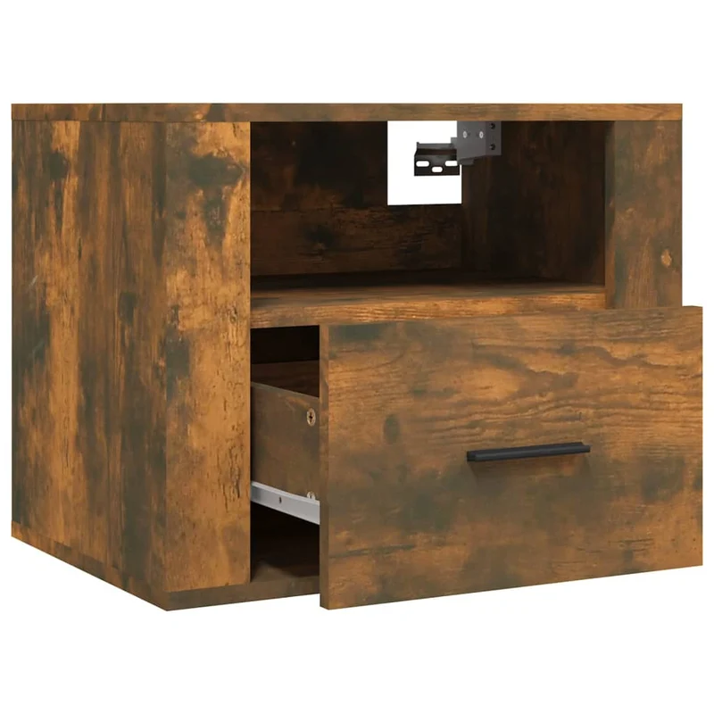 Table de chevet murale avec tiroir et compartiment ouvert 50 x 36 x 40 cm en bois d'ingénierie marron DEC034263