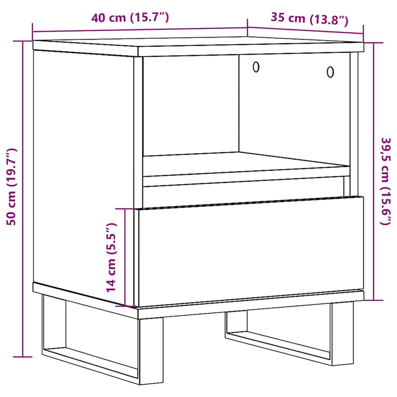 Table de chevet avec tiroir et compartiment ouvert 40 x 35 x 50 cm bois d’ingénierie gris DEC034004