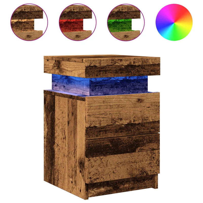 Table de chevet avec LED et tiroirs 35 x 39 x 55 cm bois d'ingénierie marron DEC033909