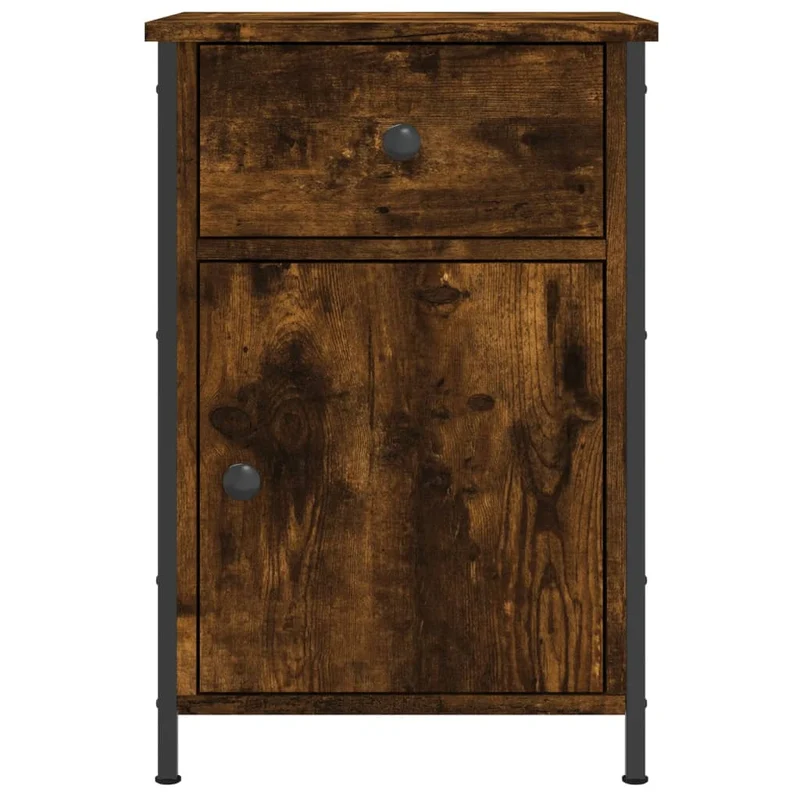 Table de chevet avec tiroir et compartiment 40 x 42 x 60 cm bois d'ingénierie marron et fer DEC033641