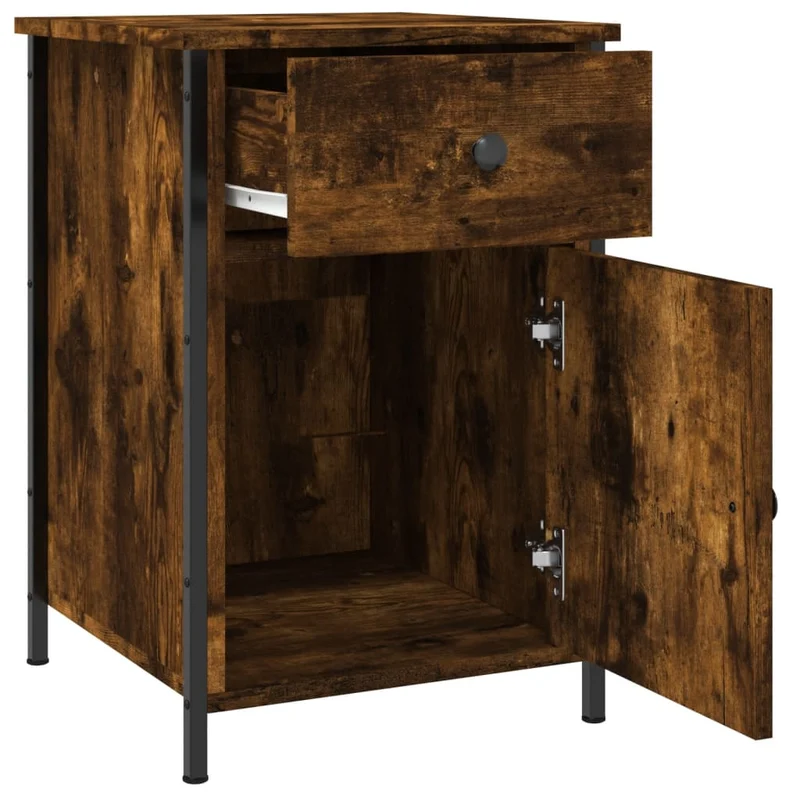 Table de chevet avec tiroir et compartiment 40 x 42 x 60 cm bois d'ingénierie marron et fer DEC033641