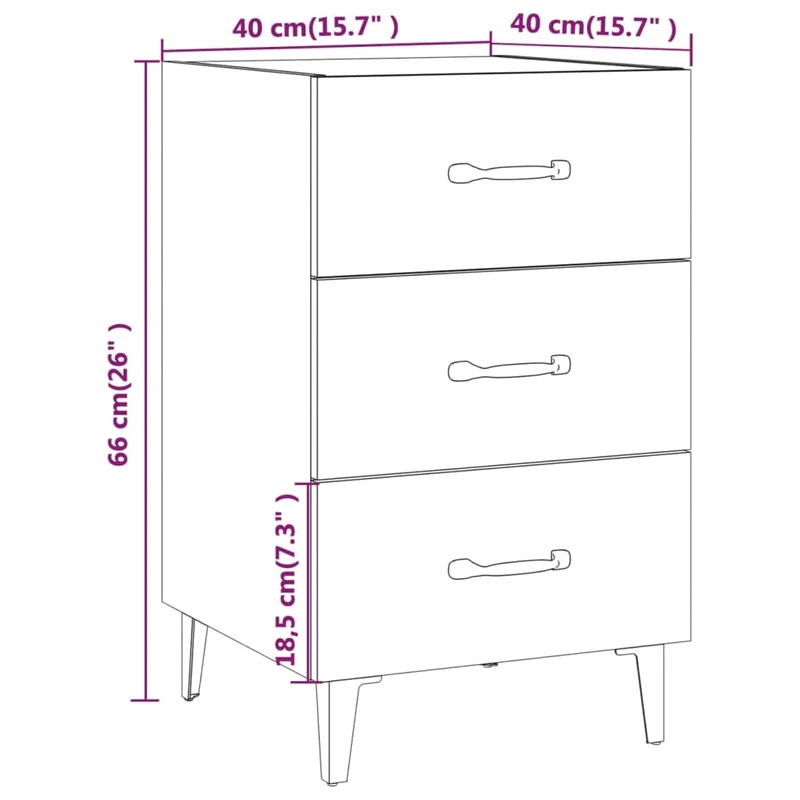 Table de chevet avec 3 tiroirs 40 x 40 x 66 cm bois d'ingénierie marron DEC033628