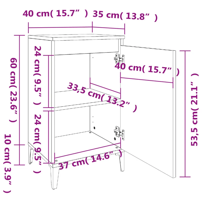 Table de chevet avec compartiments de rangement avec porte 40 x 35 x 70 cm bois d'ingénierie marron et métal DEC033602
